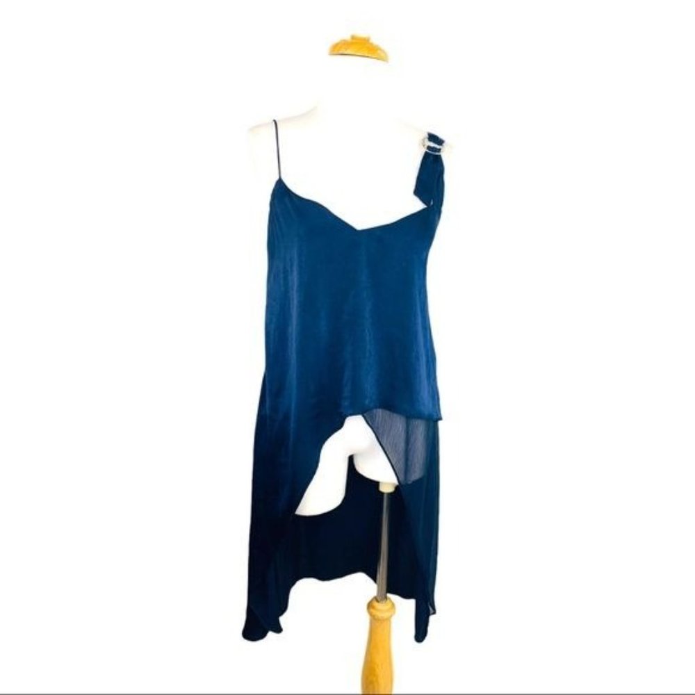 ZARA High Low Tunic Top Asymmetric Long Camisole Adjustable Strap Navy Womens XS - Picture 5 of 11
